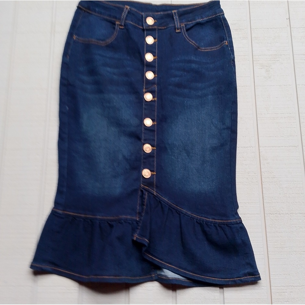 BE-GIRL Jean Skirt Women's Size Small Wash Blue Denim Daily Button Up VTG 90s